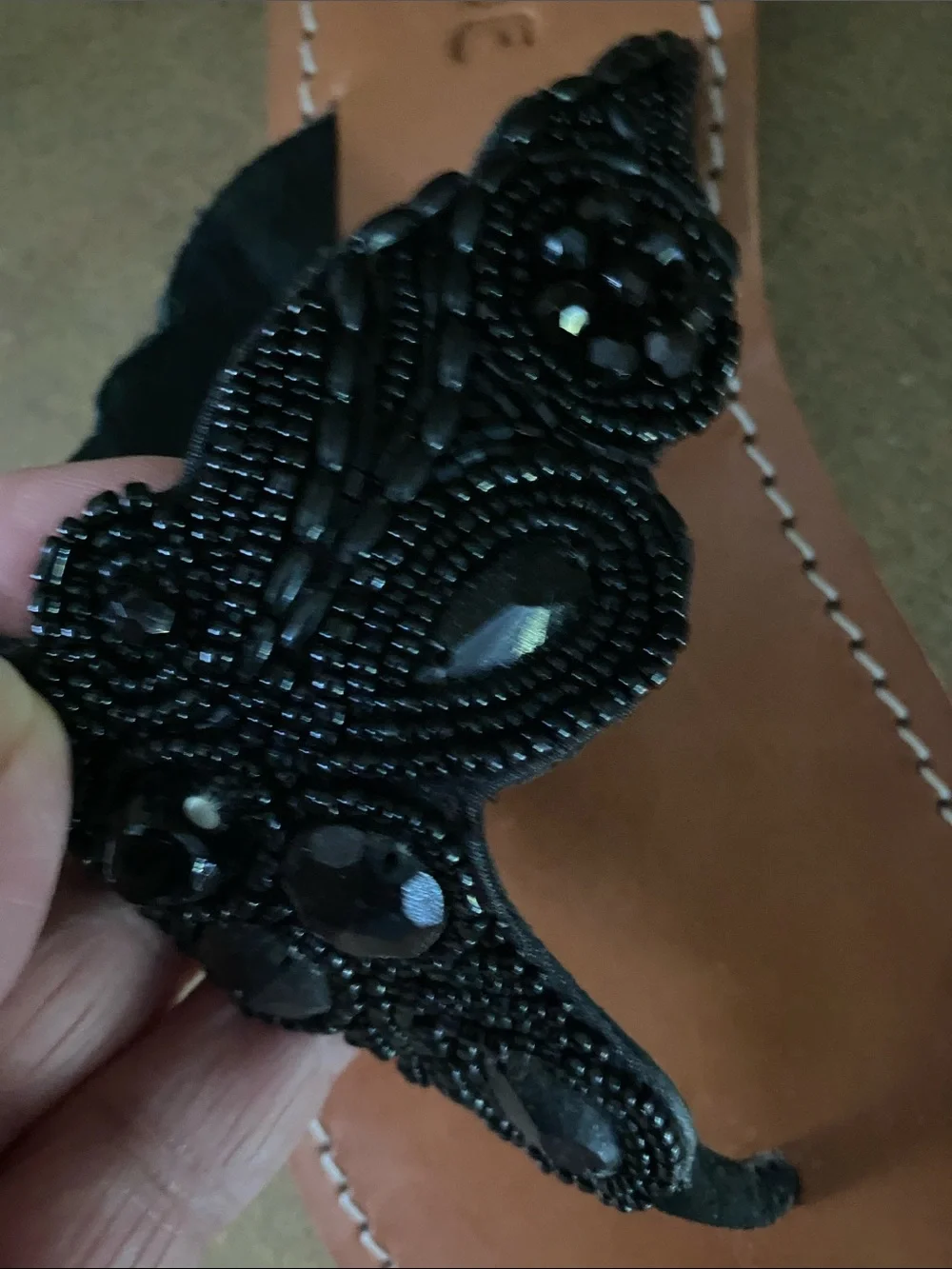 Mystique Boutique Black Beaded Thong Sandals